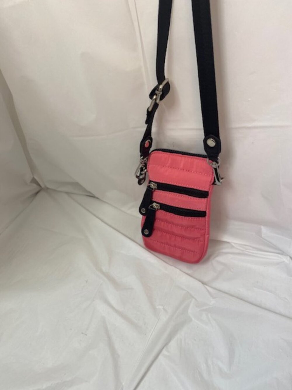 Sondra Roberts Squared Pink Quilted Nylon Crossbody Phone Bag